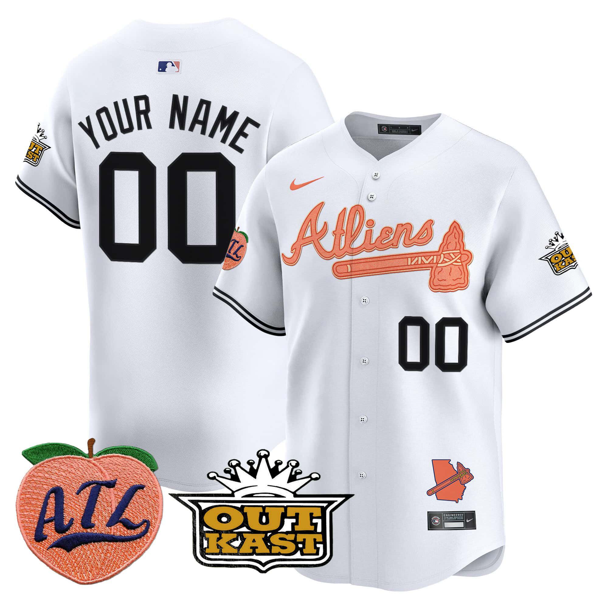 Men Atlanta Braves White Nike 2024 Atliens & Peach Vapor Premier Limited Custom MLB Jersey->customized mlb jersey->Custom Jersey